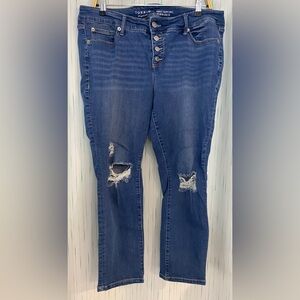 Torrid Blue Distressed Button Fly Boyfriend Jeans